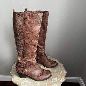 BareTraps Boots Womens 8 M Rapunzel Riding Brown Buckle Faux Leather Round Toe